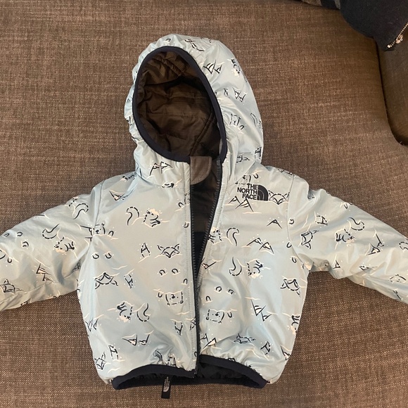 The North Face Baby Reversible Perrito Hooded Jacket Mountains Blue 3-6M - Picture 1 of 5